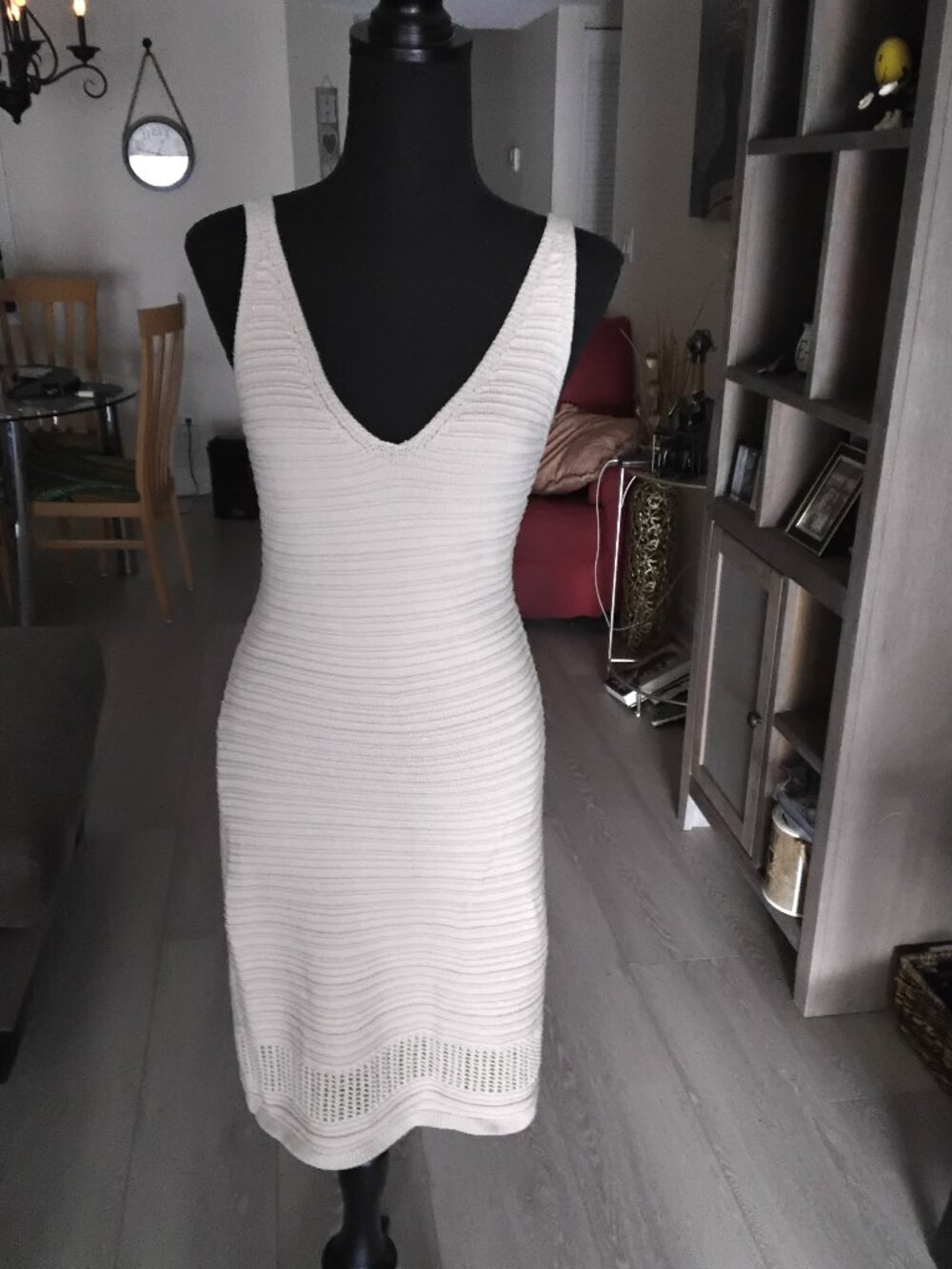 Steve Madden Ribbed Knit Creme Midi Dress 100% Cotton (M)